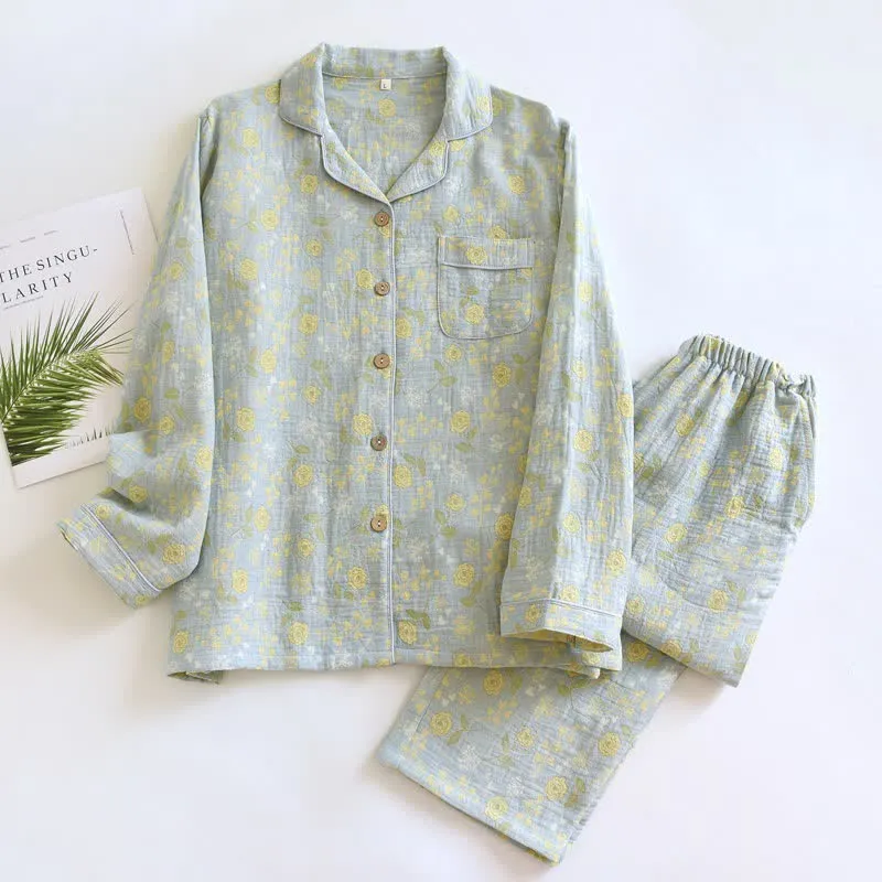 Pyjama-Set aus Baumwolle im Vintage-Stil mit Rosenjacquardmuster