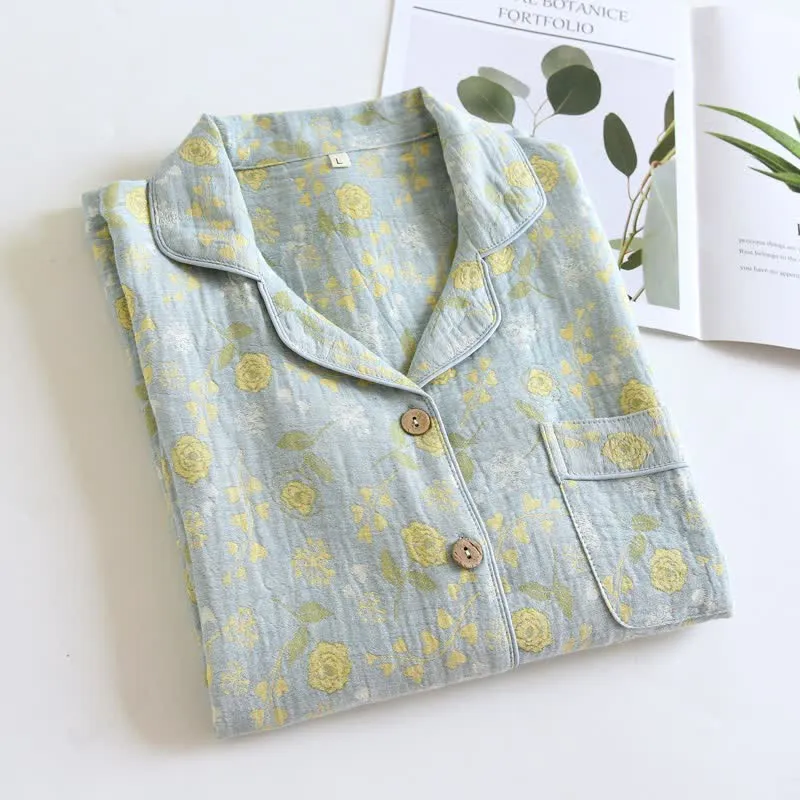 Pyjama-Set aus Baumwolle im Vintage-Stil mit Rosenjacquardmuster