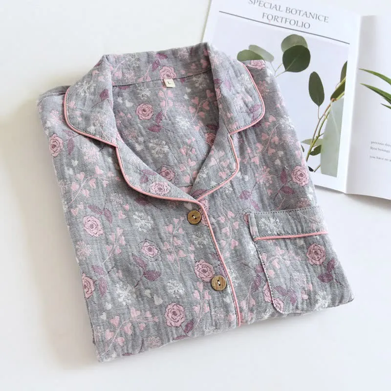 Pyjama-Set aus Baumwolle im Vintage-Stil mit Rosenjacquardmuster