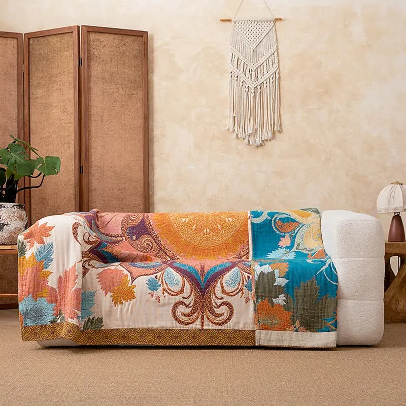 Sofadecke aus Baumwolle im Retro-Stil mit Blumenmuster
