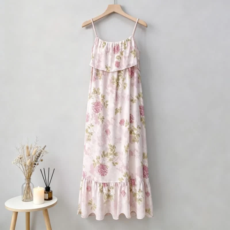 Pink Chrysanthemum Cami Lounge Nightgown