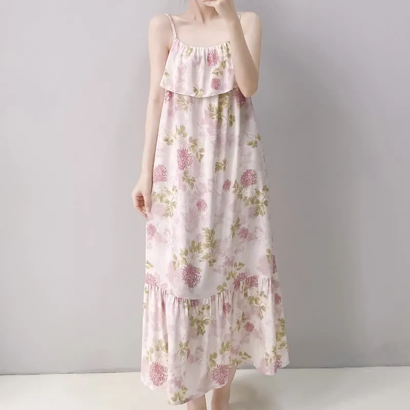 Pink Chrysanthemum Cami Lounge Nightgown