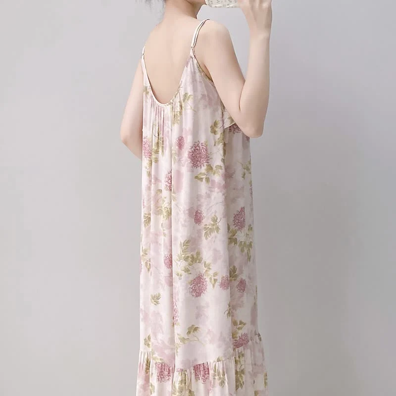 Pink Chrysanthemum Cami Lounge Nightgown