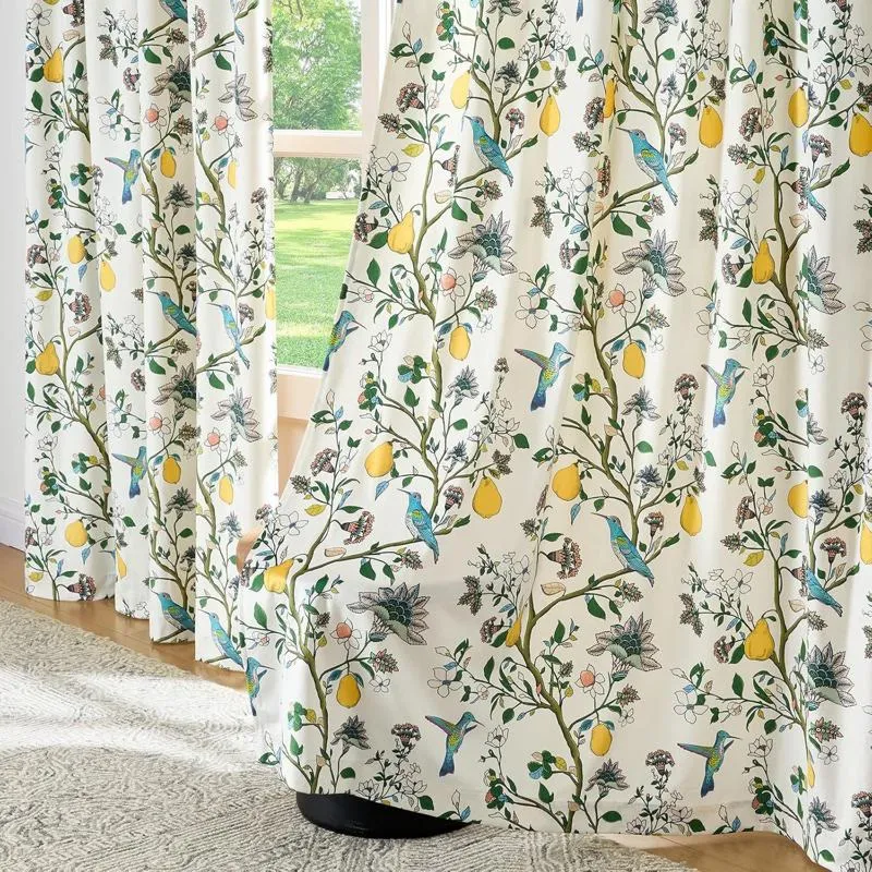 Vintage-Gardine im Landhausstil mit Vogel- und Blumenmotiven