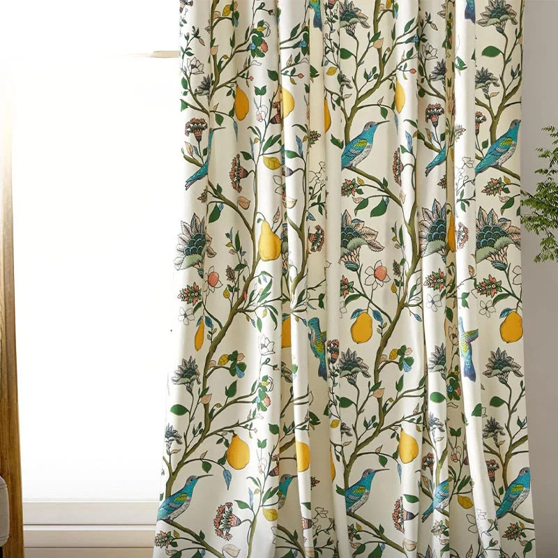 Vintage-Gardine im Landhausstil mit Vogel- und Blumenmotiven
