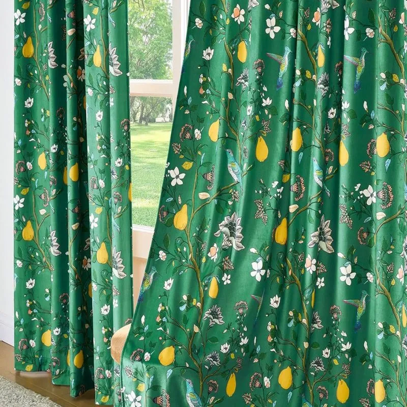 Vintage-Gardine im Landhausstil mit Vogel- und Blumenmotiven