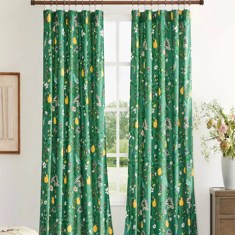 Vintage-Gardine im Landhausstil mit Vogel- und Blumenmotiven