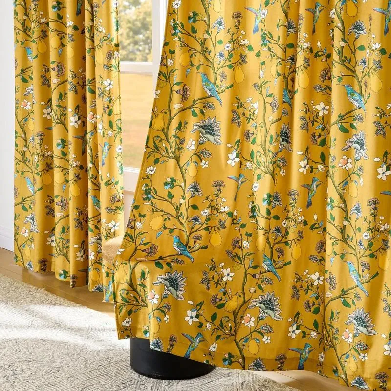 Vintage-Gardine im Landhausstil mit Vogel- und Blumenmotiven