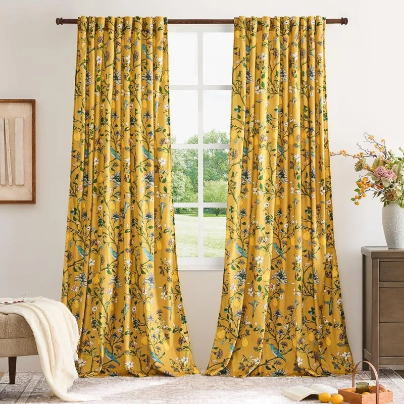 Vintage-Gardine im Landhausstil mit Vogel- und Blumenmotiven