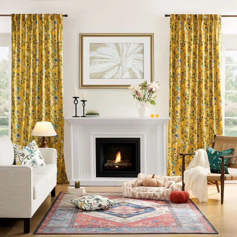 Vintage-Gardine im Landhausstil mit Vogel- und Blumenmotiven