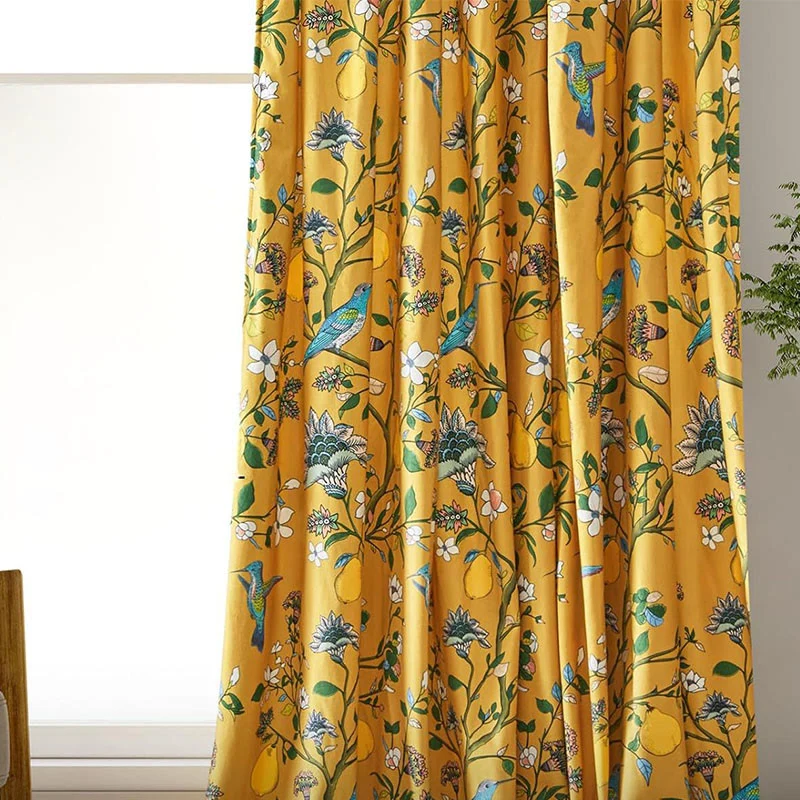 Vintage-Gardine im Landhausstil mit Vogel- und Blumenmotiven