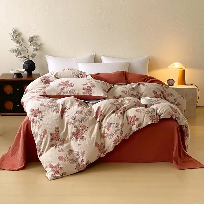 Bettwäsche-Set aus Baumwollgaze mit Ombré-Blumenmuster (4-teilig)