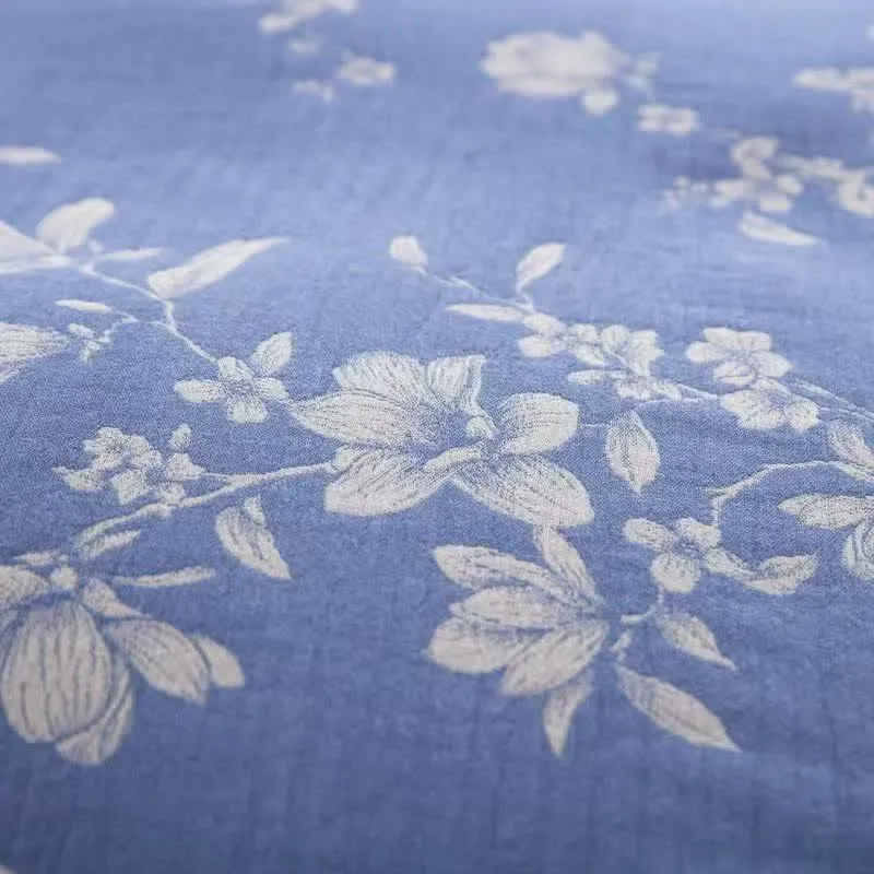 Bettwäsche-Set „Blue Lily“ aus Baumwollgaze (4-teilig)