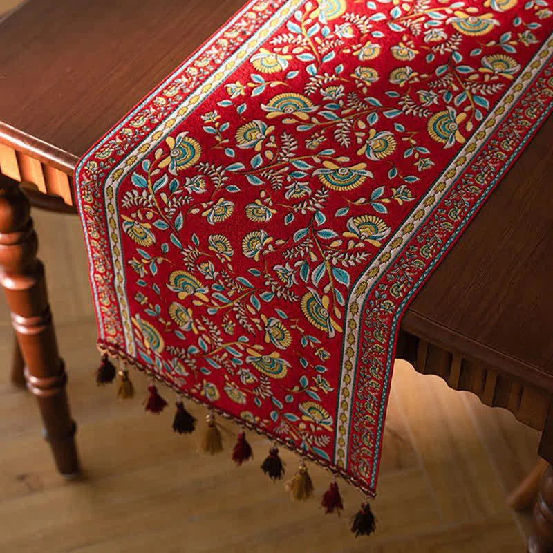Tischläufer mit Vintage-Ast-Jacquardmuster und Quasten