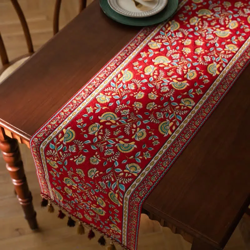 Tischläufer mit Vintage-Ast-Jacquardmuster und Quasten