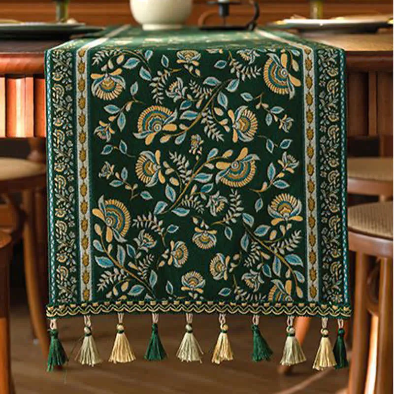 Tischläufer mit Vintage-Ast-Jacquardmuster und Quasten
