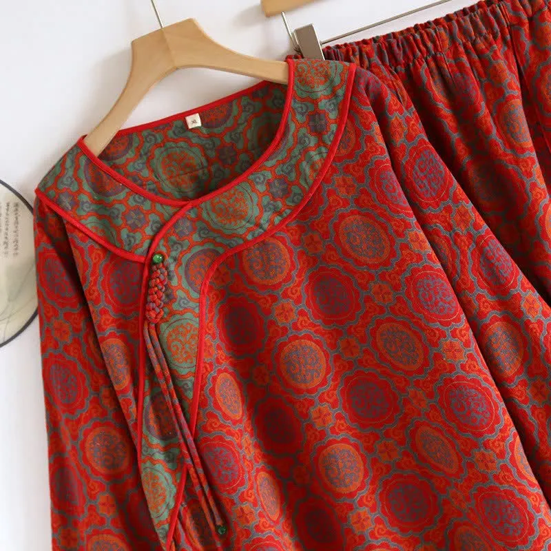 Orientalisches Retro-Loungewear-Set aus Baumwolle mit Quasten