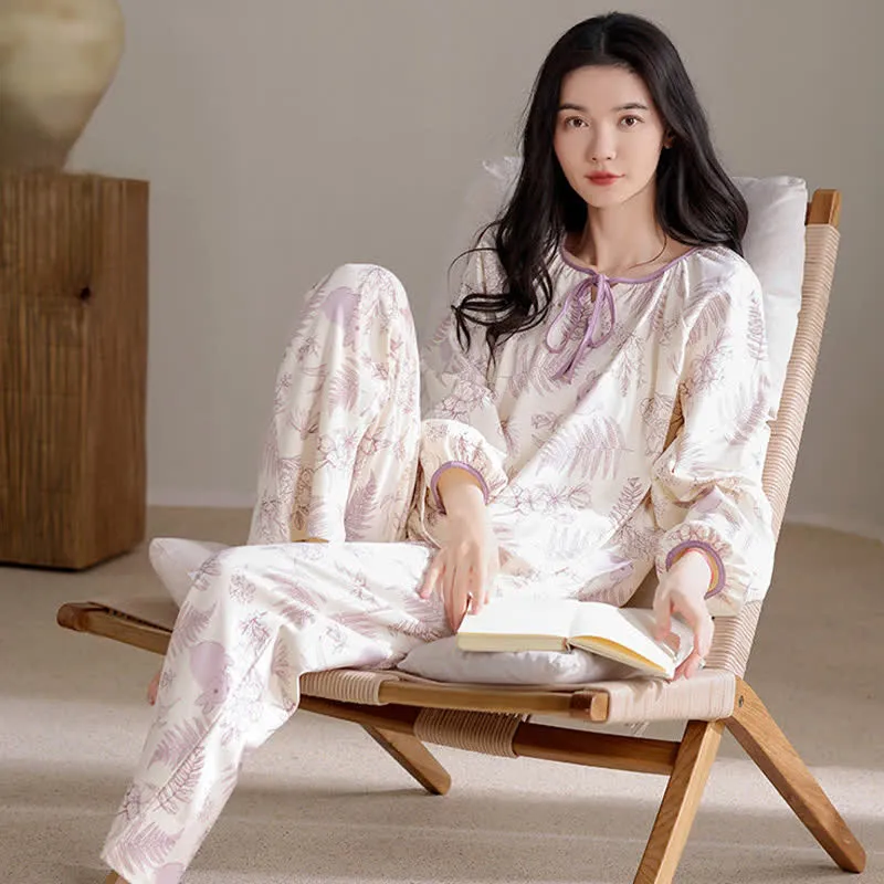 Botanisches, niedliches Kaninchen-Baumwoll-Loungewear-Set