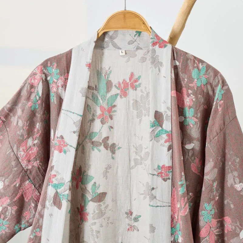 Kimono-Bademantel aus Baumwollgaze mit Vintage-Blumenmuster