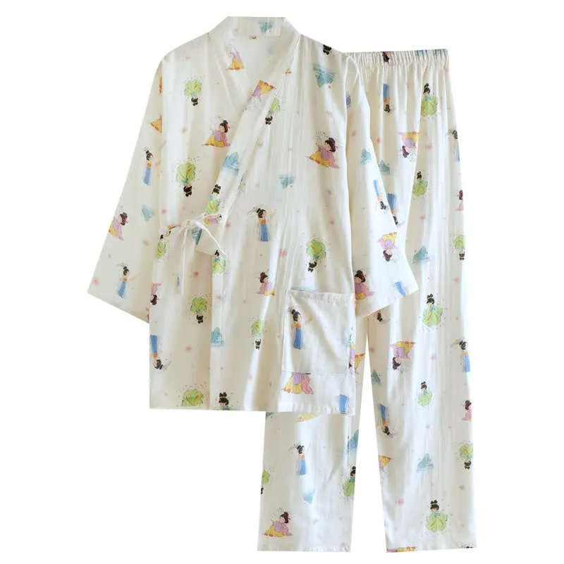 Orientalischer Cartoon-Prinzessinnen-Baumwollkimono-Pyjama