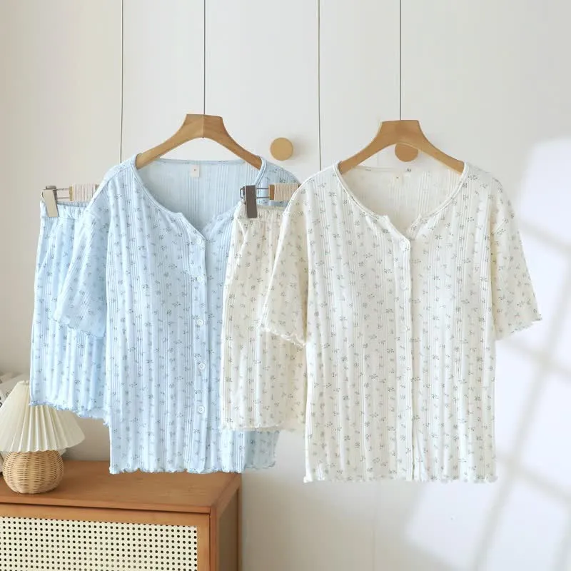 Pyjama-Set aus Baumwoll-Jacquard mit ländlichem Blumenmuster