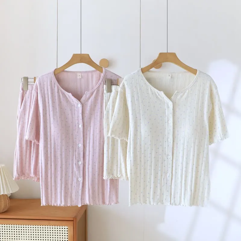 Pyjama-Set aus Baumwoll-Jacquard mit ländlichem Blumenmuster