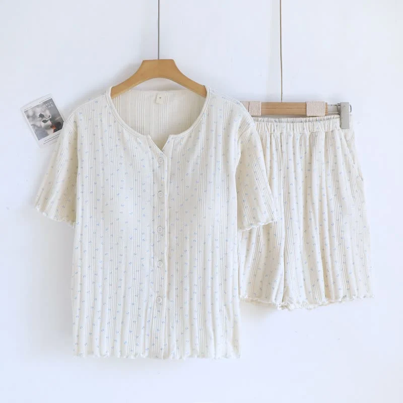 Pyjama-Set aus Baumwoll-Jacquard mit ländlichem Blumenmuster