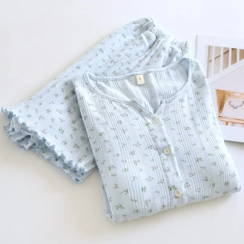 Pyjama-Set aus Baumwoll-Jacquard mit ländlichem Blumenmuster