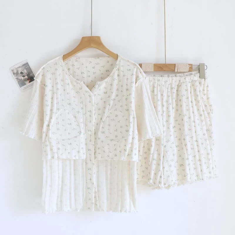 Pyjama-Set aus Baumwoll-Jacquard mit ländlichem Blumenmuster