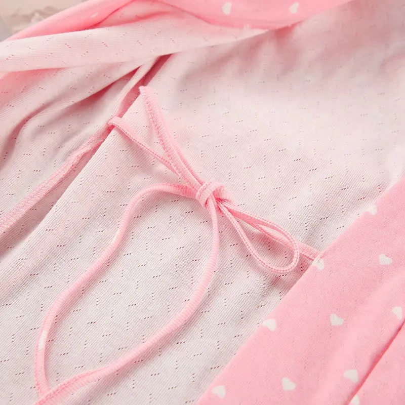 Pyjama-Bademantel mit Herzchenmuster und Rüschen