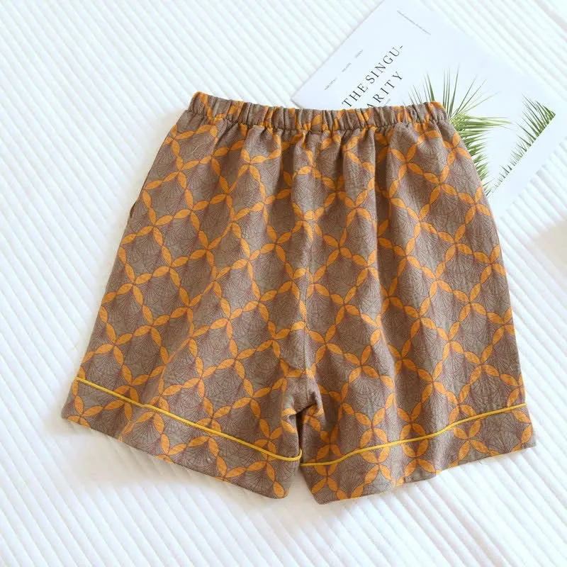 Gelbe karierte Pyjama-Shorts aus Baumwollgaze