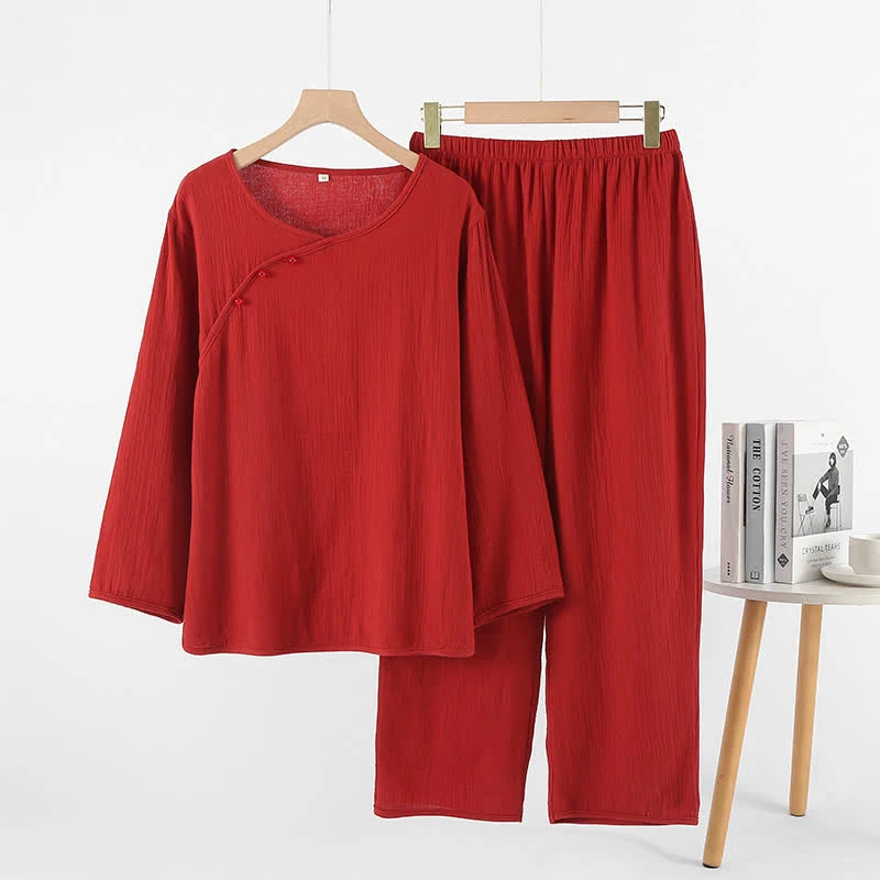 Minimalistisches rotes Baumwollpyjama-Set für Paare