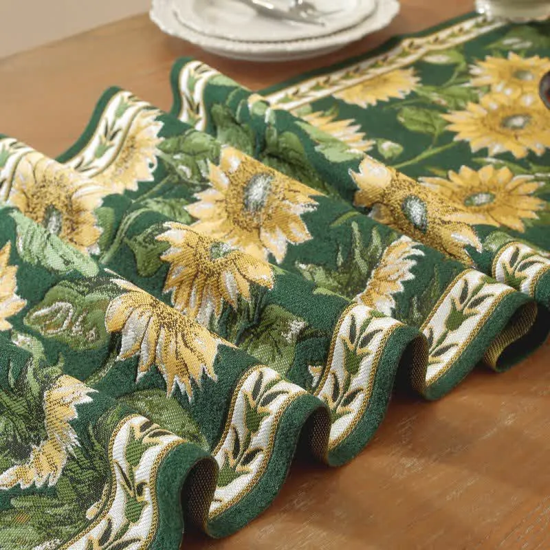 Tischläufer mit Sonnenblumen-Jacquardmuster und Quasten
