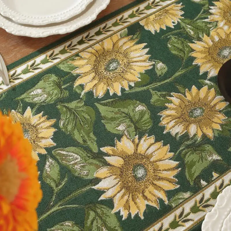 Tischläufer mit Sonnenblumen-Jacquardmuster und Quasten
