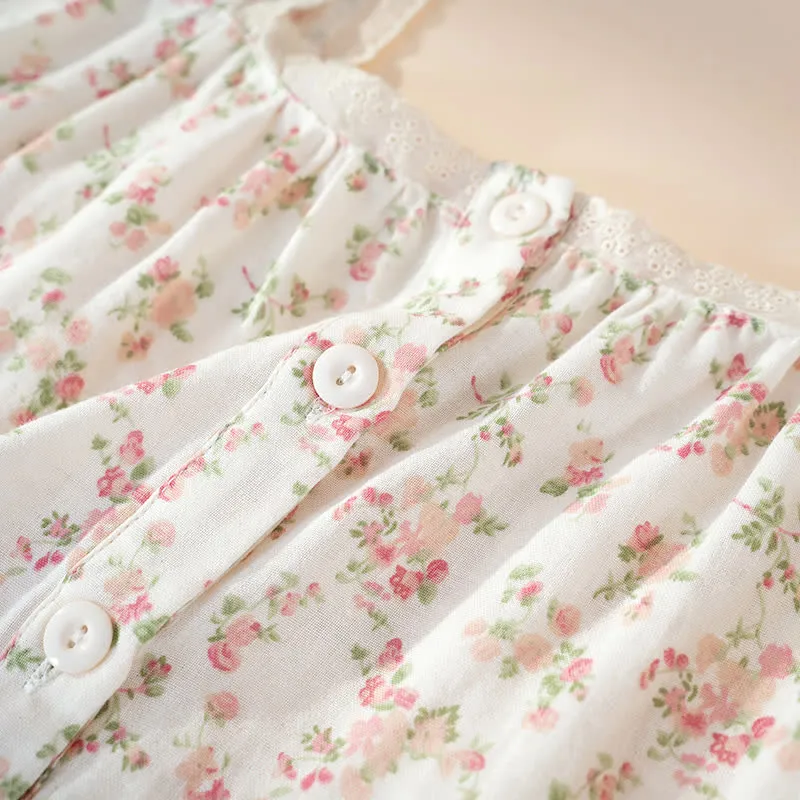 Ärmelloses Nachthemd aus reiner Baumwolle mit rosa Blumenmuster