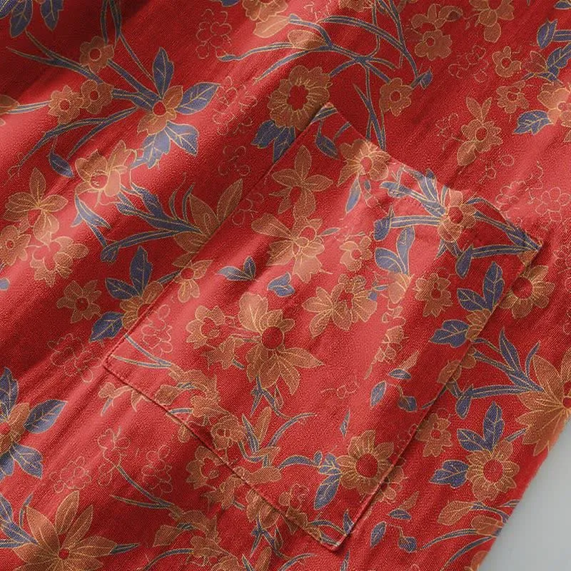 Vintage-Bademantel aus rustikalem Baumwolljacquard mit Blumenmuster