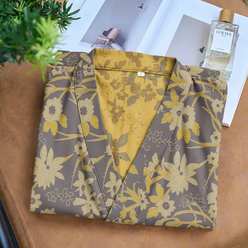 Vintage-Bademantel aus rustikalem Baumwolljacquard mit Blumenmuster