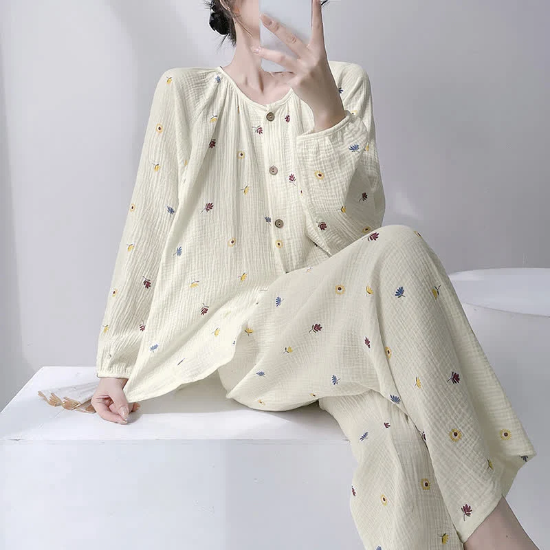 Loungewear-Set aus doppellagiger Baumwolle mit kleinem Blumenmuster
