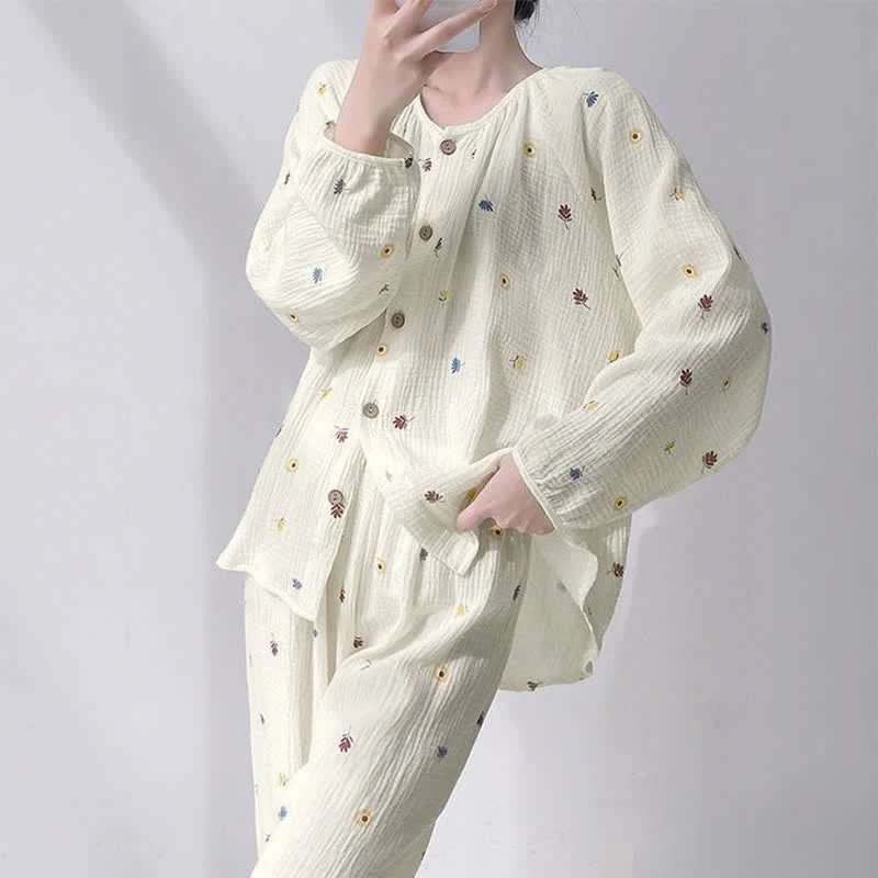 Loungewear-Set aus doppellagiger Baumwolle mit kleinem Blumenmuster