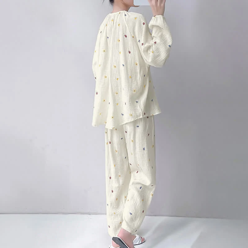 Loungewear-Set aus doppellagiger Baumwolle mit kleinem Blumenmuster