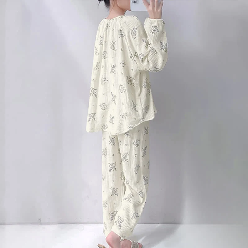 Loungewear-Set aus doppellagiger Baumwolle mit Blattmuster