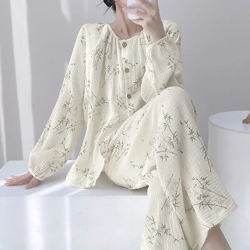 Loungewear-Set aus doppellagiger Baumwolle mit Bambusprint