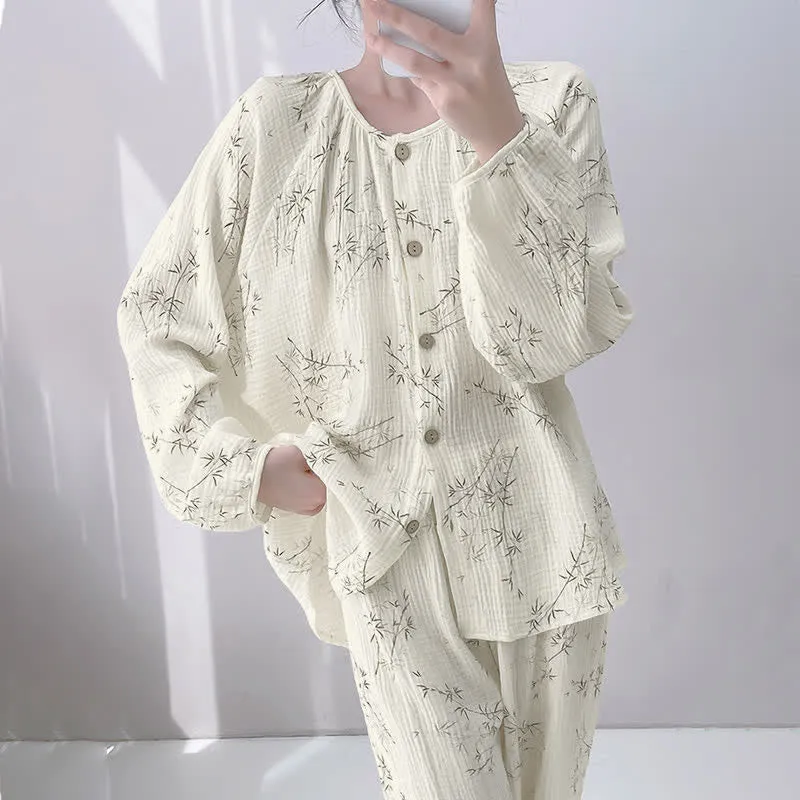Loungewear-Set aus doppellagiger Baumwolle mit Bambusprint