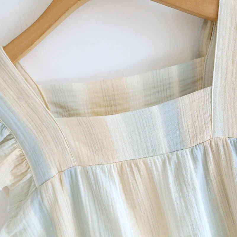 Tanktop-Loungewear aus Baumwollgaze mit Streifen und Rüschenbesatz