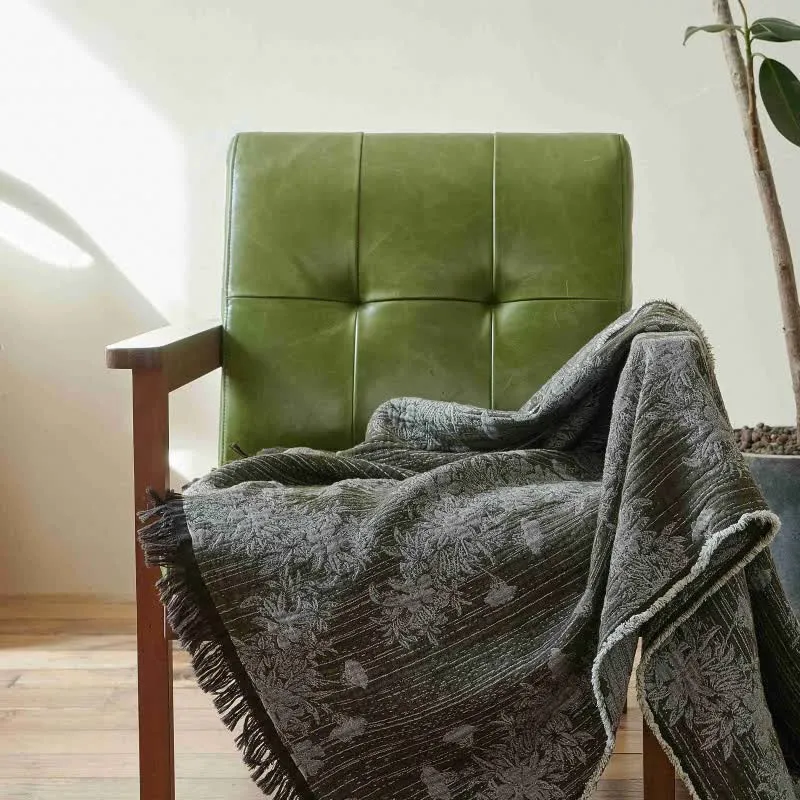 Vintage-Decke aus reiner Baumwolle mit Blumenmuster und Quasten