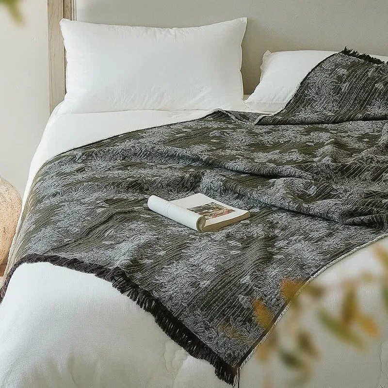 Vintage-Decke aus reiner Baumwolle mit Blumenmuster und Quasten