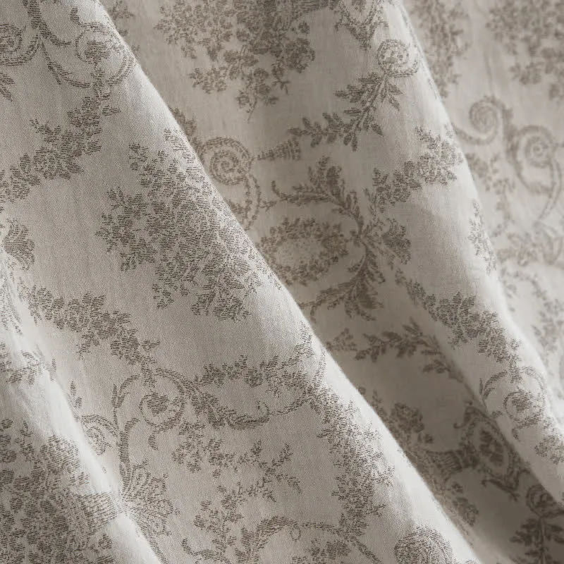 Vintage-Decke aus Baumwoll-Leinen-Mischgewebe mit botanischem Jacquardmuster