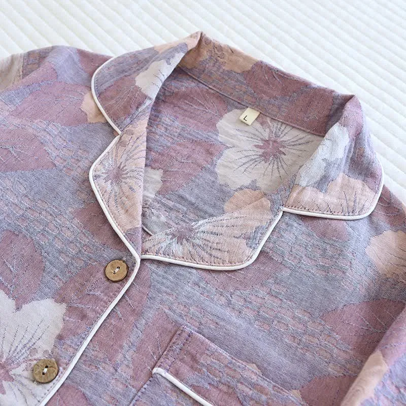 Loungewear-Set aus Baumwolle mit Kirschblüten-Jacquardmuster