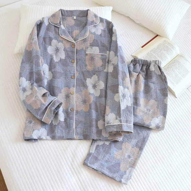 Loungewear-Set aus Baumwolle mit Kirschblüten-Jacquardmuster
