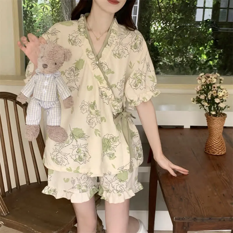 Pyjama-Set mit Rosenrüschenärmeln